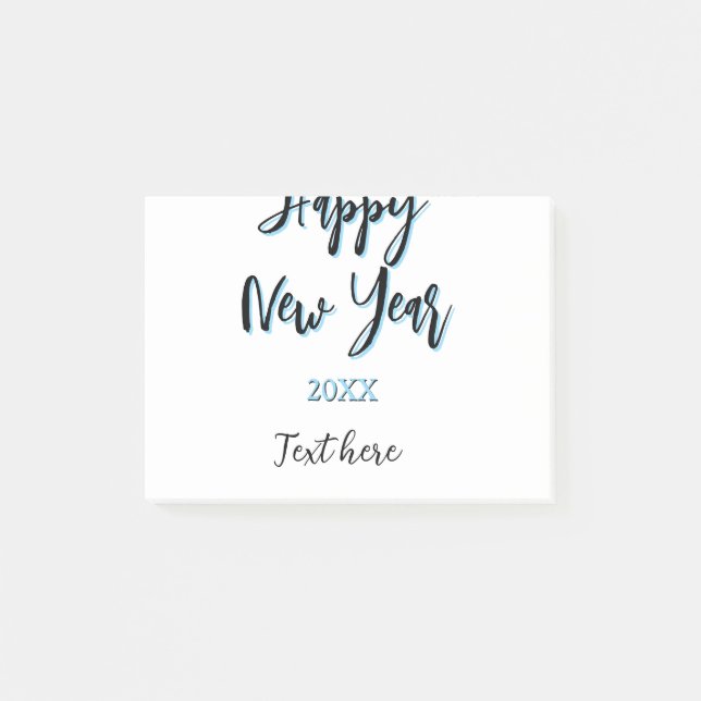 Bloco De Notas Feliz ano novo azul preto negrito ano simples na m (Frente)