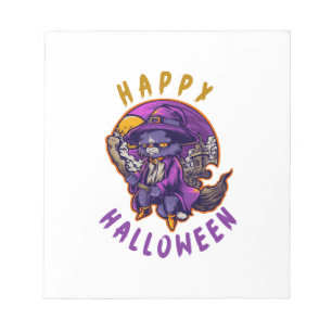 Bloco De Notas Feliz Dia das Bruxas Bruxa de Halloween Gato