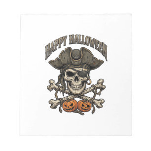 Bloco De Notas Feliz Dia das Bruxas Caveira de Pirata Ossos Cruza