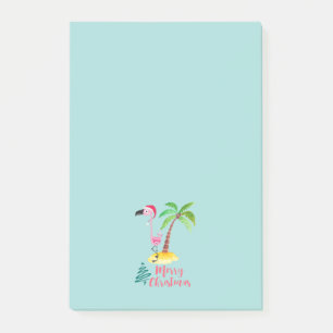 Bloco De Notas Feliz Flamingo Rosa De Natal Com Palma De Árvore