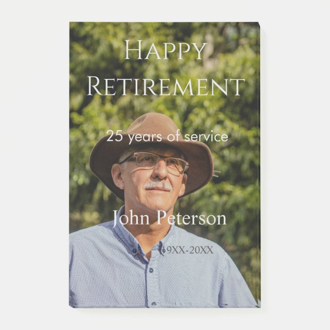 Bloco De Notas Feliz foto de aposentadoria nome ano anos de servi (Frente)