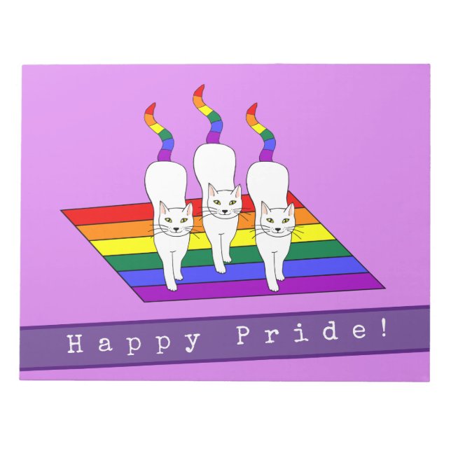 Bloco De Notas Feliz Gato LGBT Com Bandeira Arco-Íris (Frente)