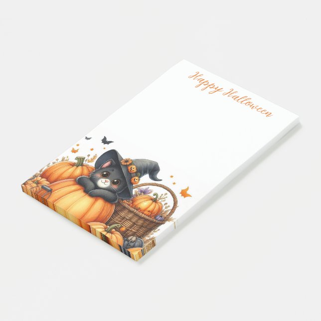Bloco De Notas Feliz Halloween Black Cat e Pumpkins (Inclinado)