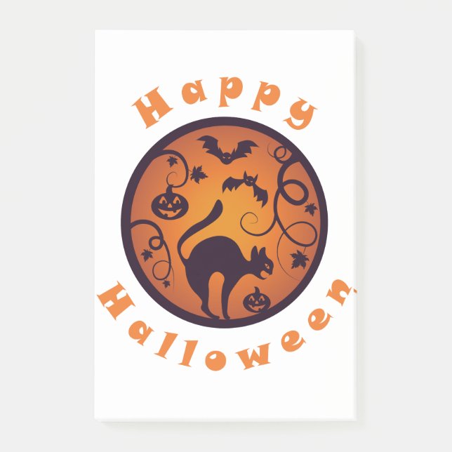 Bloco De Notas Feliz lanterna do Halloween aranhas e morcegos neg (Frente)