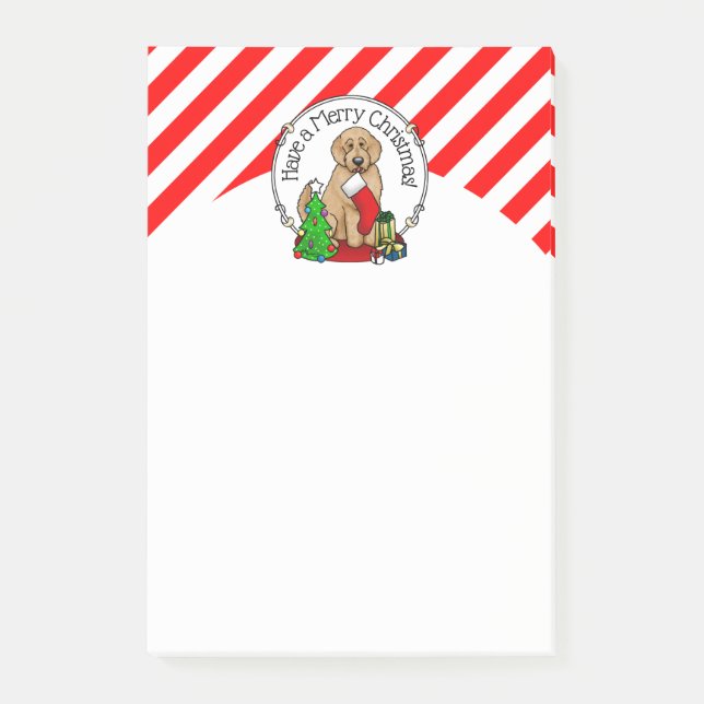 Bloco De Notas Feliz Natal 2 Goldendoodle (ouro vermelho) (Frente)