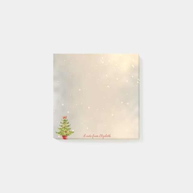 Bloco De Notas Feliz Natal, Árvore de Natal em Aquarela (Frente)