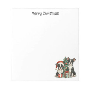 Bloco De Notas Feliz Natal - Boston Terrier Dogs