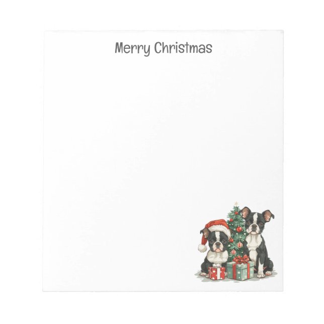 Bloco De Notas Feliz Natal - Boston Terrier Dogs (Frente)