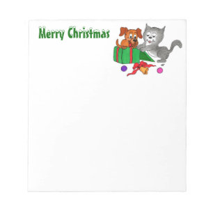 Bloco De Notas Feliz Natal com Cat e Puppy