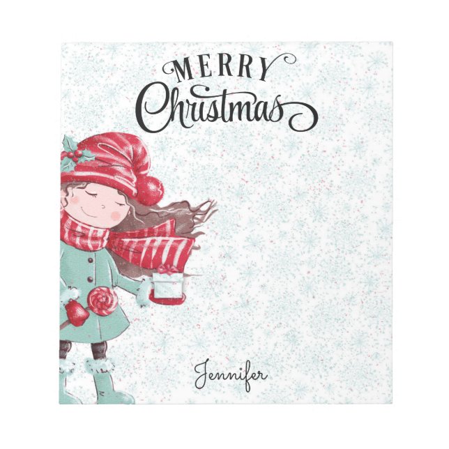 Bloco De Notas Feliz Natal Fancy Script Adicione Seu Nome Present (Frente)