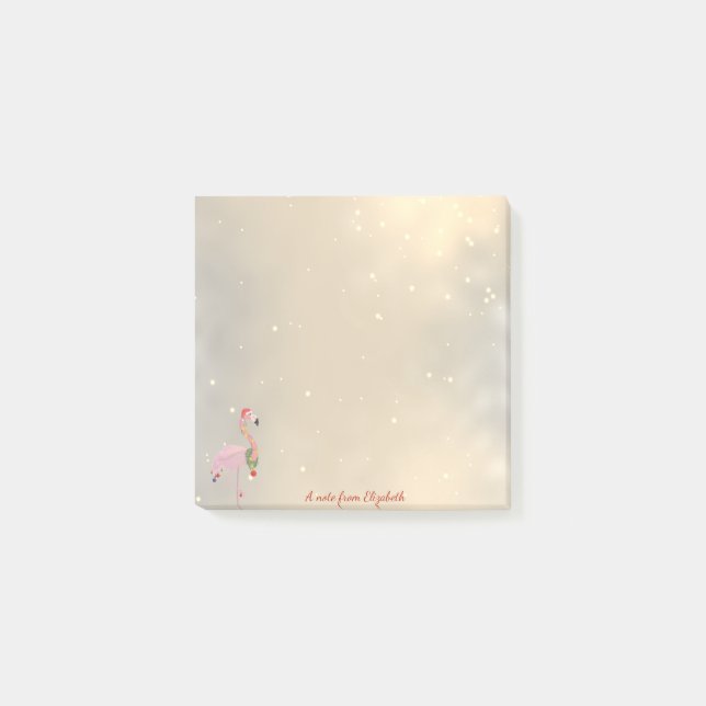 Bloco De Notas Feliz Natal,Flamingo Santa Hat -Personalizado (Frente)
