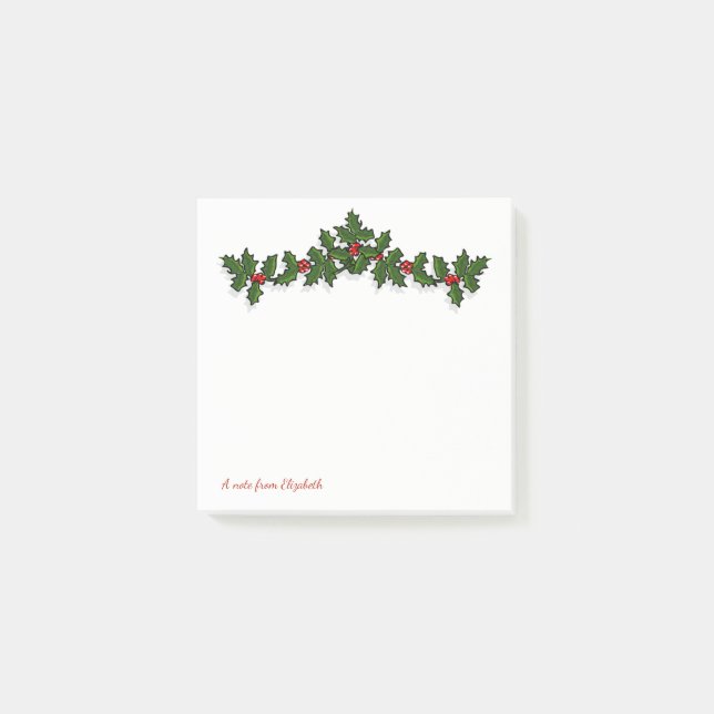 Bloco De Notas Feliz Natal, Galhos de Azevinho - Personalizado (Frente)