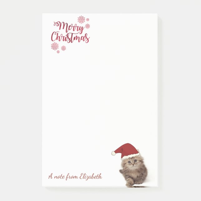 Bloco De Notas Feliz Natal,Gato Com Chapéu De Papai Noel-Personal (Frente)