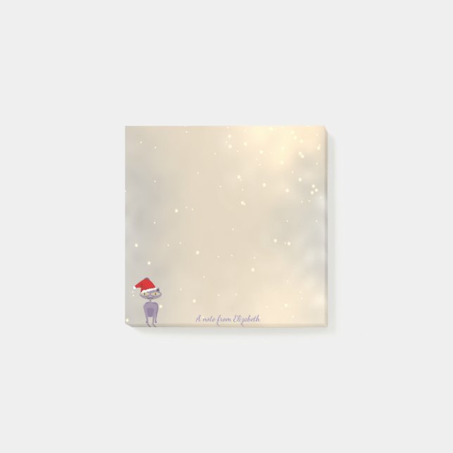 Bloco De Notas Feliz Natal, Gato Com Papai Noel Personalizado (Frente)