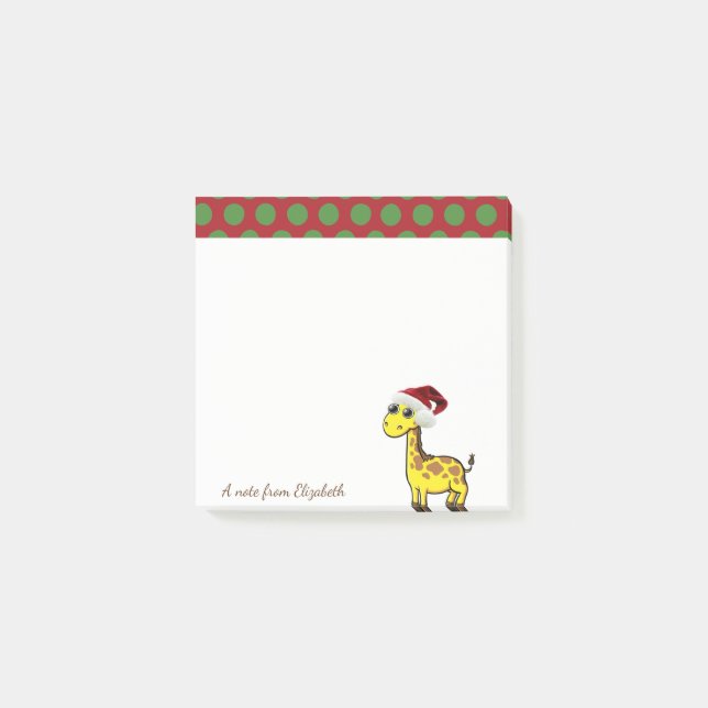 Bloco De Notas Feliz Natal, Giraffe Santa Hat - Personalizado (Frente)