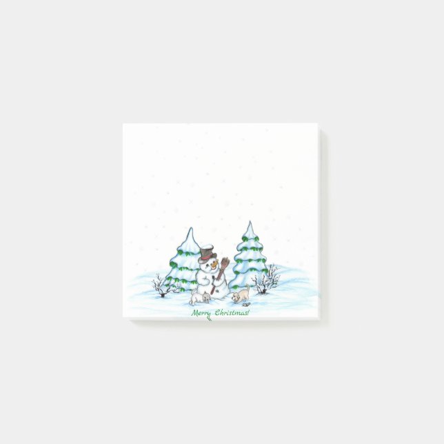 Bloco De Notas Feliz Natal! Neve com Cat e Puppy (Frente)