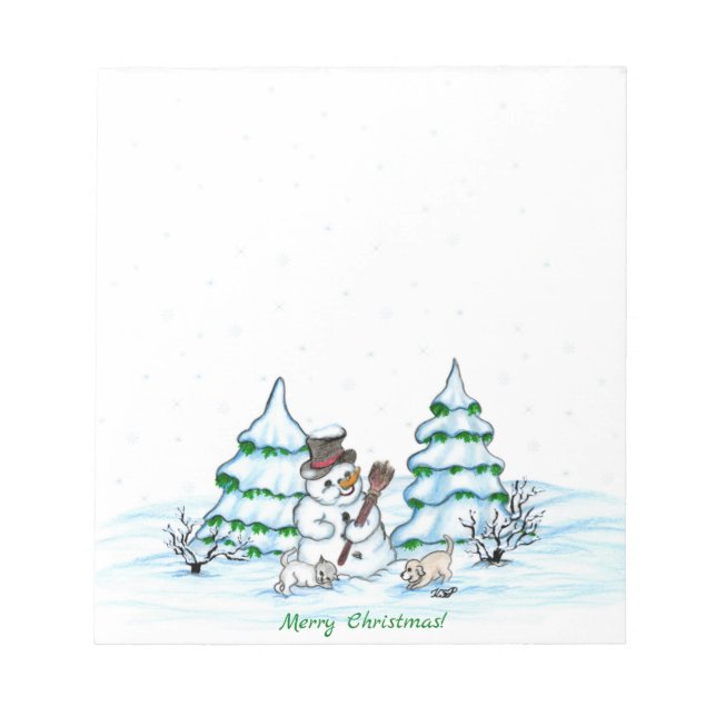 Bloco De Notas Feliz Natal! Neve com Cat e Puppy (Frente)