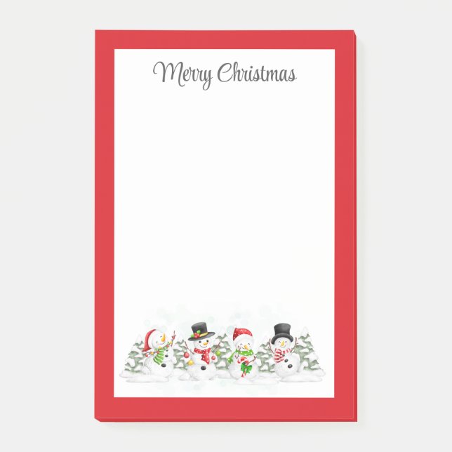 Bloco De Notas Feliz Natal Snowmen Notas de Posto (Frente)