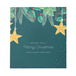 Bloco De Notas Feliz Natal Verde e uma faixa de Feliz ano novo