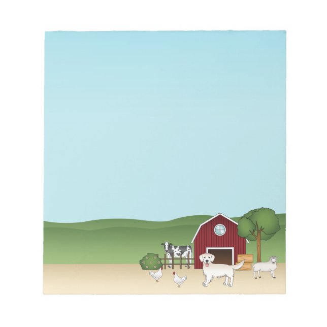 Bloco De Notas Feliz Ouro Inglês Retriever Em Uma Fazenda (Frente)