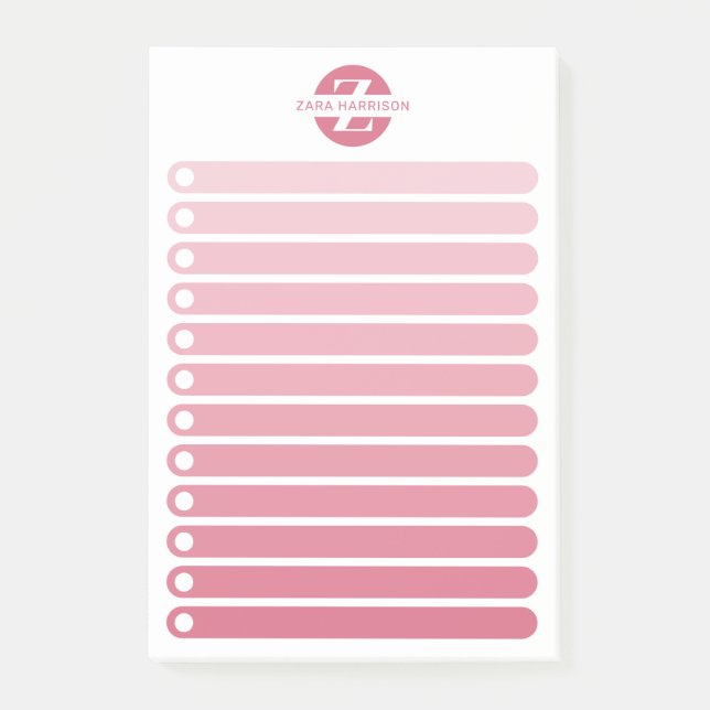 Bloco De Notas Feminine Pink Gradient Monogram To Do List (Frente)