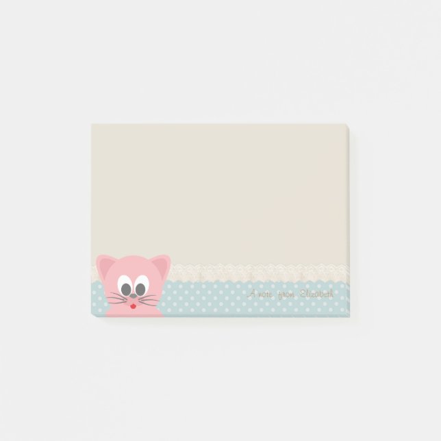 Bloco De Notas Feminino Moderno, Bolinhas, Gato (Frente)