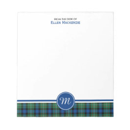 Bloco De Notas Ferguson Clan Green e Blue Tartan Monograma