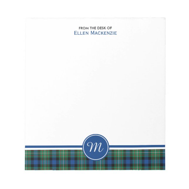 Bloco De Notas Ferguson Clan Green e Blue Tartan Monograma (Frente)
