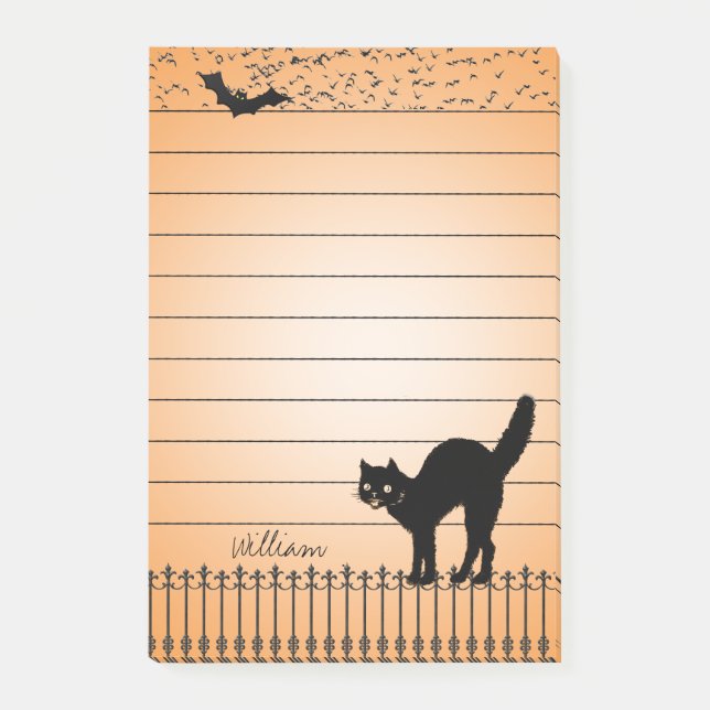 Bloco De Notas Feriado de Halloween Silhuettes Black Cat, Morcego (Frente)