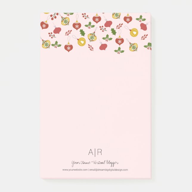 Bloco De Notas Feriado de Ornamentos de Natal (Frente)