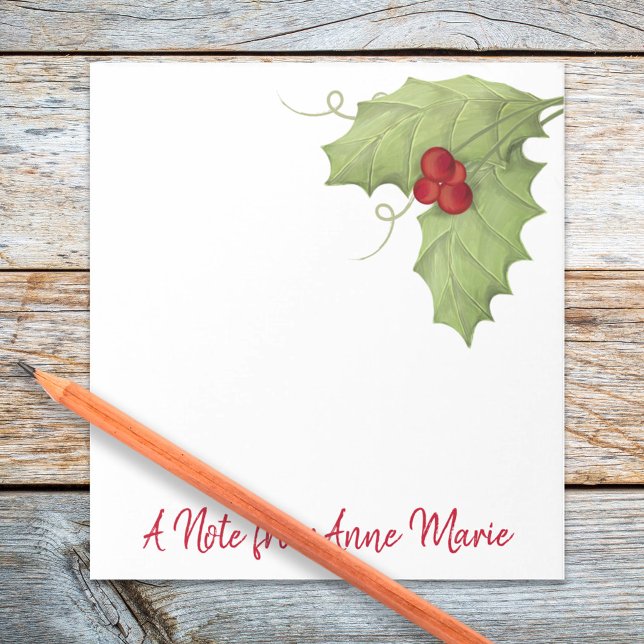 Bloco De Notas Feriado Russo de Natal Personalizado (Christmas holiday red holly berries calligraphy script notepad.)