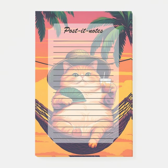 Bloco De Notas Férias De Gato De Verão, Retro Engraçado (Frente)