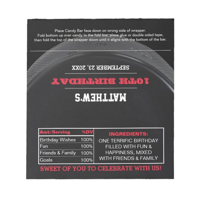 Bloco De Notas Festa de Hockey Favorece Molhantes de Chocolate (Frente)