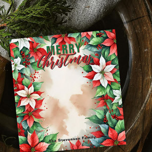 Bloco De Notas Festivo Poinsettia e Holly Berries Natal