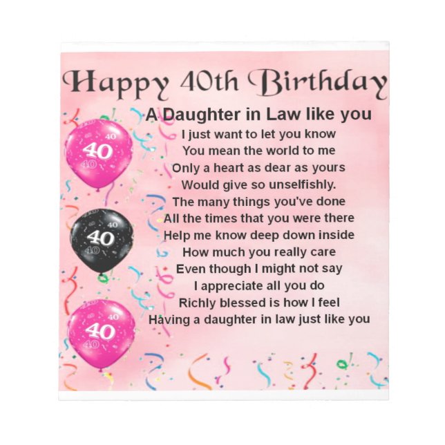 Bloco De Notas Filha no Poema da Lei - aniversário de 40 anos (Frente)