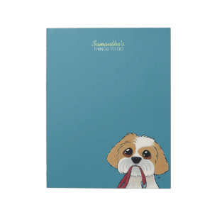 Bloco De Notas Filhote de cachorro de Shih Tzu no azul para fazer