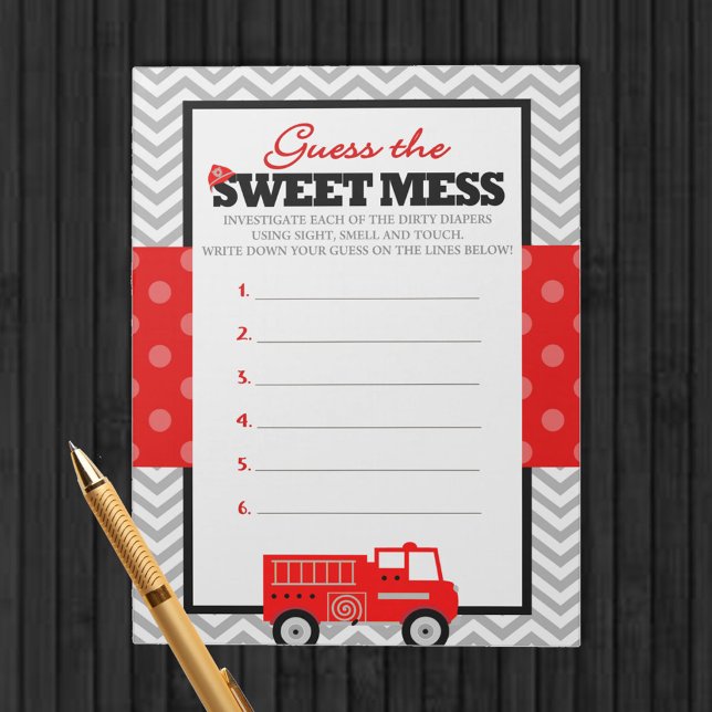 Bloco De Notas Firecaminhão Adivinha A Doce Resposta Do Jogo Mess (Guess the Sweet Mess Baby Shower Game Pack of 40 Games for Firefighter Baby Shower)