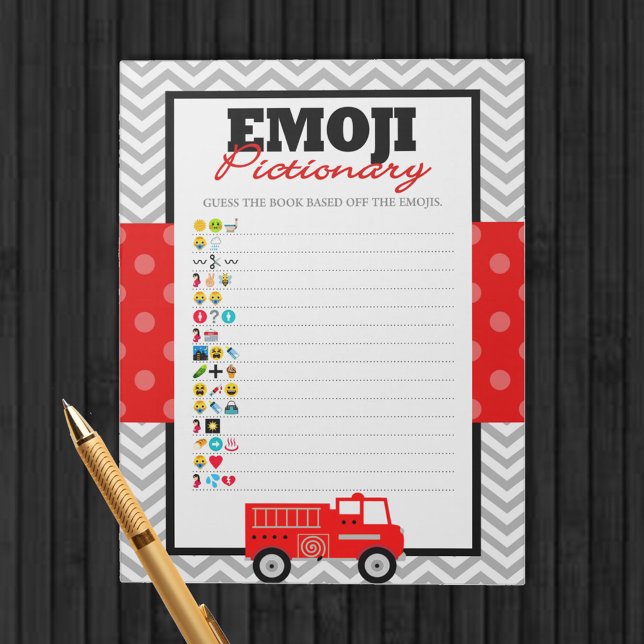 Bloco De Notas Firecaminhão Emoji Pictionary Chá de fraldas Game  (Emoji Pictionary Baby Shower Firetruck Game Pack of 40 Games for Firefighter Baby Shower)