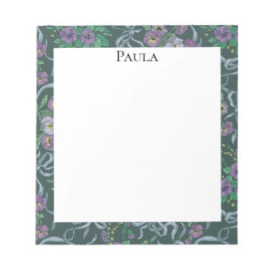Bloco De Notas Fitas Azuis de Pansy Roxo Vitoriano Vintage