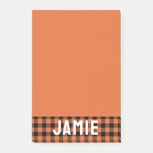 Bloco De Notas Flame Orange Buffalo Check White Name