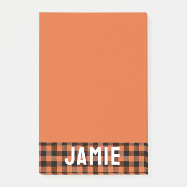 Bloco De Notas Flame Orange Buffalo Check White Name (Frente)