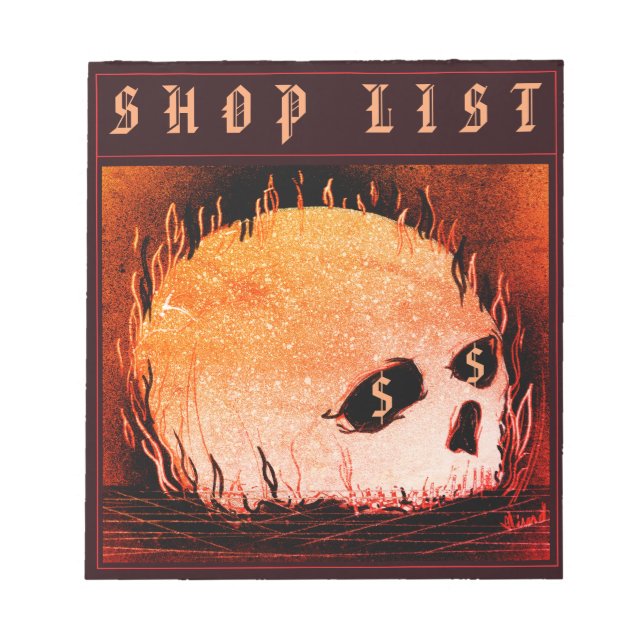 Bloco De Notas Flaming Skull Shop List (Frente)