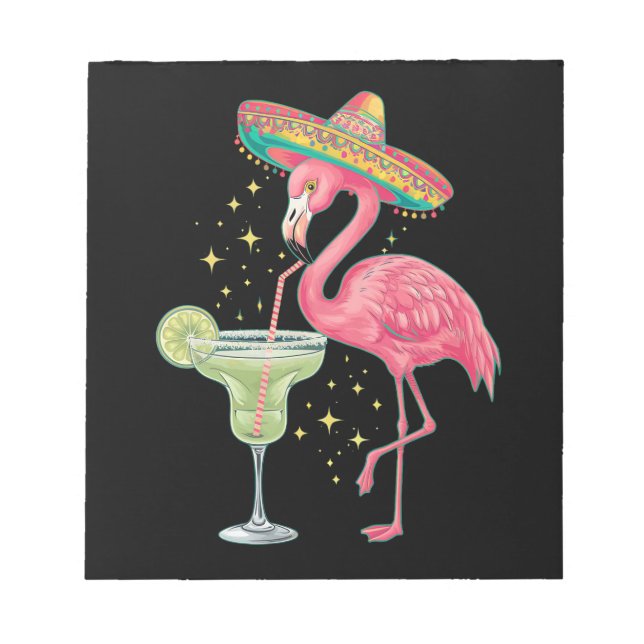 Bloco De Notas Flamingo Bebendo Margarita Engraçado Poncho Mexica (Frente)