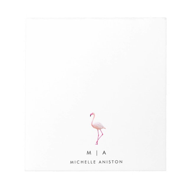 Bloco De Notas Flamingo Branco Rosa Elegante | Monograma personal (Frente)