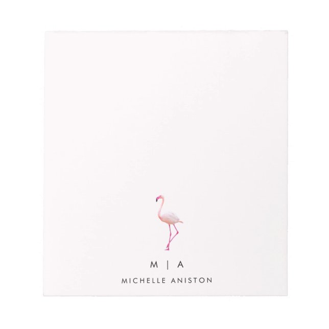 Bloco De Notas Flamingo Branco Rosa Elegante | Monograma personal (Frente)