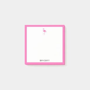 Bloco De Notas Flamingo e borda cor-de-rosa brilhante em branco c