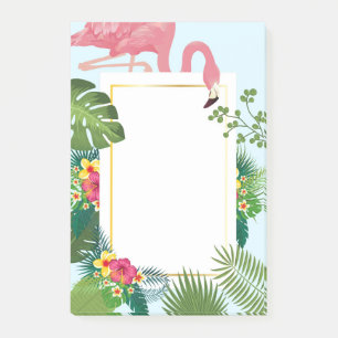 Bloco De Notas Flamingo Rosa na moda e Folhas Tropicais