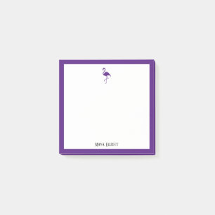 Bloco De Notas Flamingo Roxo e Borda em Branco com Nome