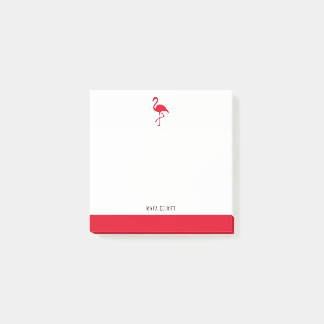 Bloco De Notas Flamingo Vermelho Branco e Borda com Nome (Frente)