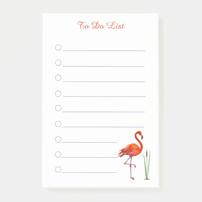 Bloco De Notas Flamingo vermelho e caligrafia em post-it listrado (Frente)